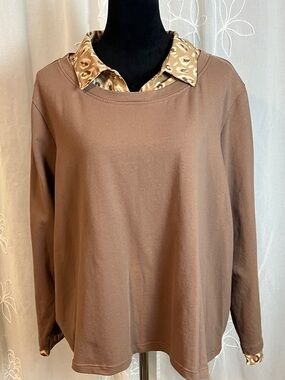 Isaac Mizrahi Brown Long-Sleeve Pullover Sweatshirt